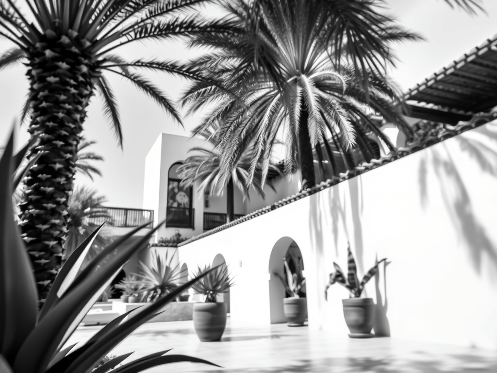 Patio ensoleille d architecture traditionnelle entoure de vegetation